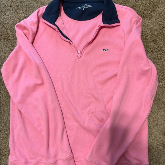 Vineyard Vines Baby Pink Quarter-Zip with Navy Collar - Picture 1 of 4
